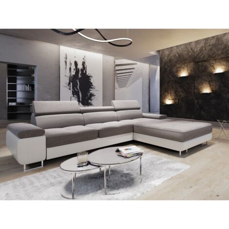 Canapé d'angle convertible ANNIO L Gris/Blanc (1/2)