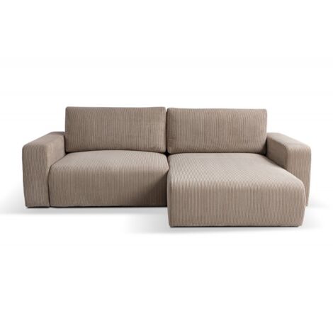 Tendencio – Canapé d’angle convertible 2 places – Velours côtelé taupe – Couchage 125 × 215 cm – Angle réversible – Coffre de rangement spacieux (1/2)