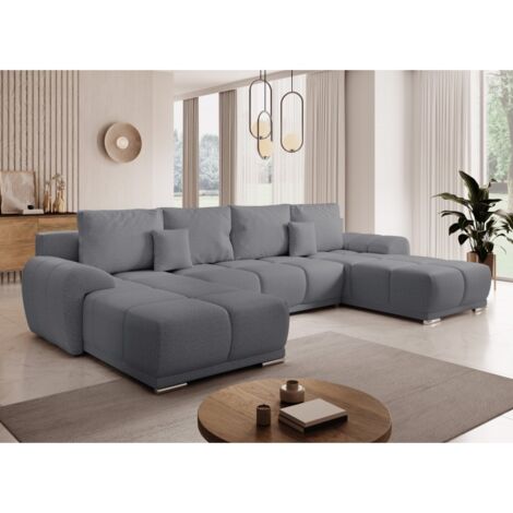 Canapé d'angle Panoramique convertible BELUGIA U Gris Foncé en tissu anti tâche hydrophobe (1/2)