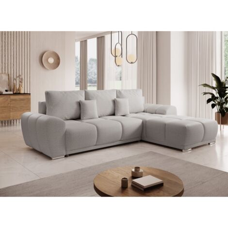 Canapé d'angle convertible BELUGIA L Gris Clair en tissu anti tâche hydrophobe (1/3)