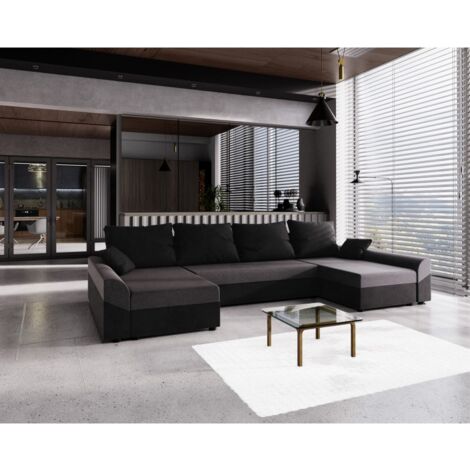 Canapé d'angle convertible DELIO U Noir (1/2)