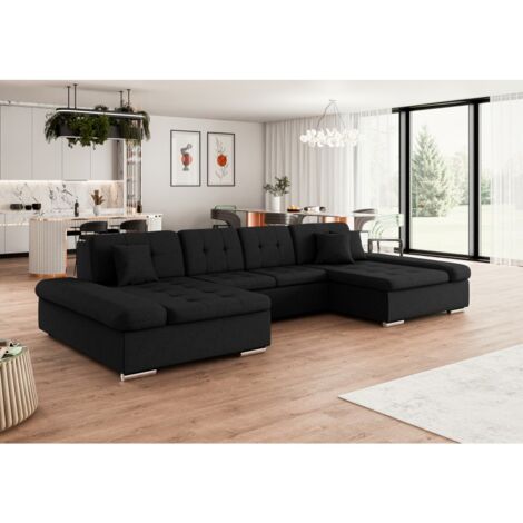 Tendencio – Canapé d'angle convertible ALON U 360cm – 2 places – Tissu sawana résistant – Coffres de rangement – Accoudoirs réglables (1/2)