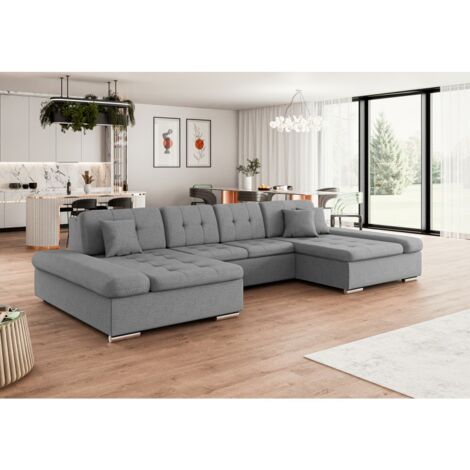 Canapé d'angle convertible Alon U gris clair (1/2)