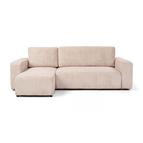Canapé d'angle convertible PIANI L en velours côtelé beige (1/2)