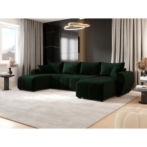 Tendencio – Canapé d’angle convertible en U 311 cm – Fonction couchage 230 x 140 cm – Rangement intégré – Confort mousse polyuréthane T30 (1/2)