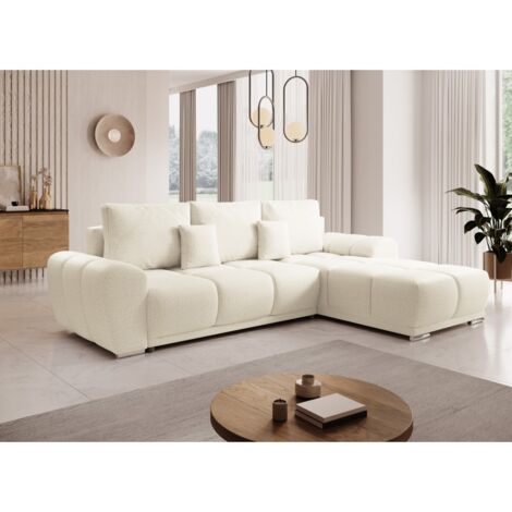 Tendencio – Canapé d'angle convertible 4 places en velours côtelé – Structure robuste en bois aggloméré – Confort moelleux avec mousse haute densité (1/2)