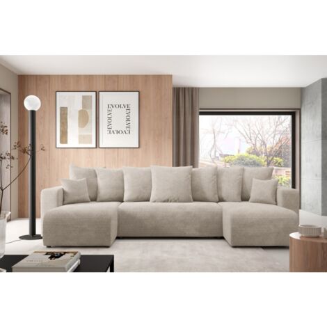 Tendencio – Canapé d’angle panoramique convertible 270x135 cm – Coffre de rangement intégré – Tissu Onega résistant – Confort optimal avec assise sur ressorts (1/2)