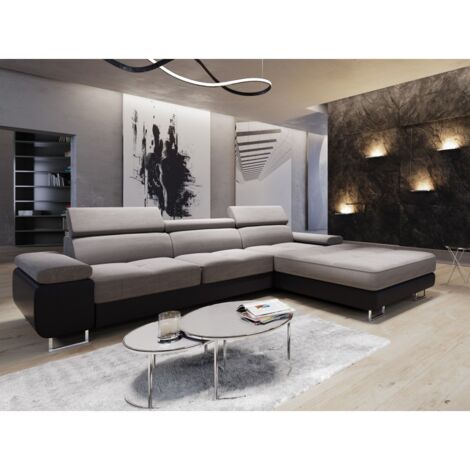 Canapé d'angle convertible ANNIO L Gris/Noir (1/2)