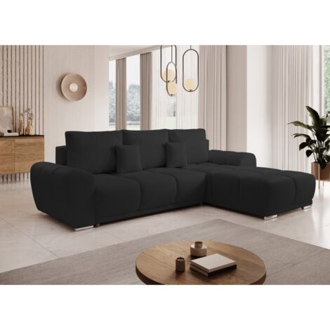 Tendencio – Canapé d'angle convertible 4 places – Revêtement en velours côtelé – Structure en bois aggloméré – Confort moelleux avec mousse haute densité (1/2)