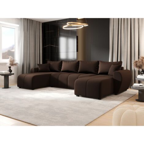 Tendencio – Canapé d’angle panoramique convertible en U 311x145 cm – Couchage 230x140 cm – Rangement intégré – Confort mousse polyuréthane T30