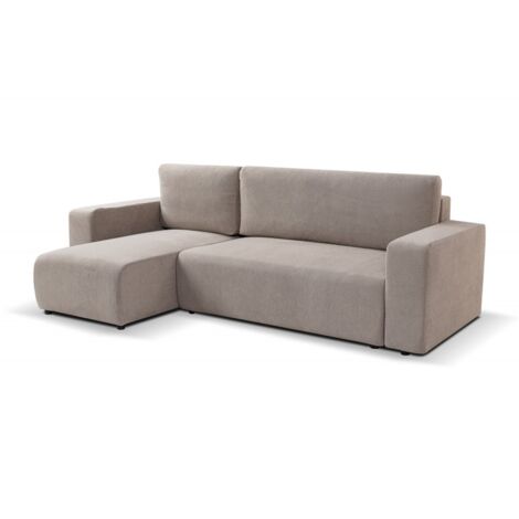 Canapé d'angle convertible PIANI L Taupe en tissu anti tâche (1/2)