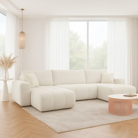 Tendencio – Canapé d'angle convertible Talia en U – Tissu Velo anti tâche – Dimensions 315x145cm – Surface de couchage 270x125cm – Coffre de rangement intégré (1/3)
