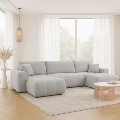 Tendencio – Canapé d'angle panoramique convertible Talia en U – Tissu Velo anti tâche – Dimensions 315x145cm – Coffre de rangement intégré (1/3)