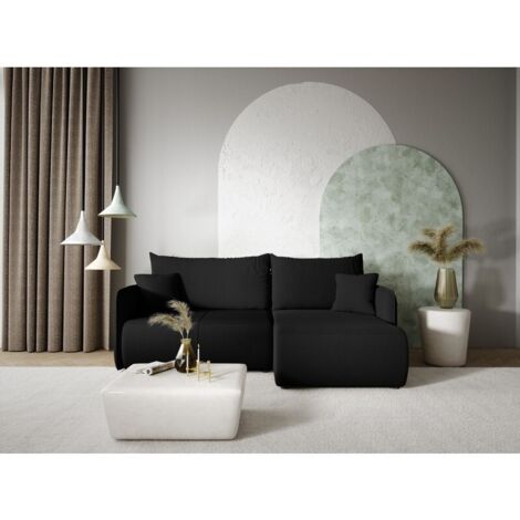 Canapé d'angle convertible FORIA en L en tissu hydrophobe Noir (1/4)