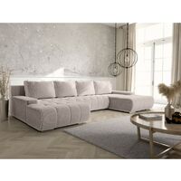 Tendencio – Canapé panoramique convertible 350 cm – 2 méridiennes – Coffre de rangement – Velours côtelé beige