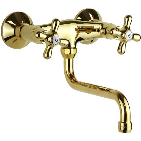 Evier suspendu avec bec mobile Finition or Paffoni série Iris IRV161GF  Laiton - Gold Finish