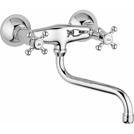 Paffoni – Robinet mural de cuisine à double manette VLV161CR – Bec orientable 180° – Finition chromée – Laiton durable