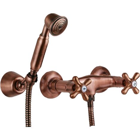 Paffoni – Robinet mural extérieur IRV168DRM – Douchette monojet en laiton – Finition cuivre brossé – Flexible 150 cm – Excentriques 1/2'G standard