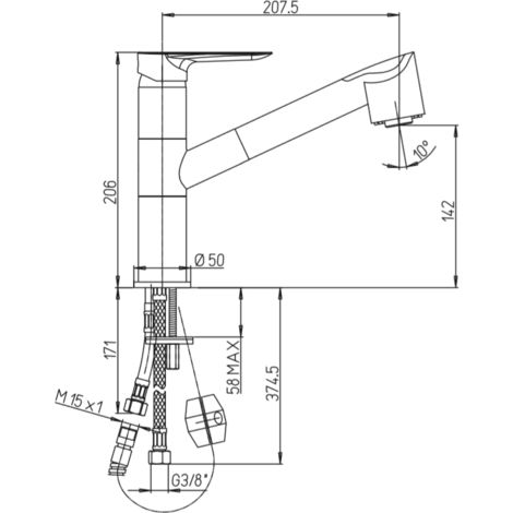 Mitigeur évier avec douchette 2 jets Paini Nove 09CR568