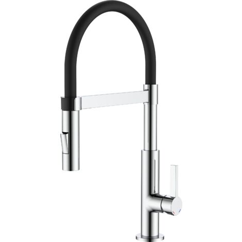 Mitigeur de douche cuisine double jet, bec silicone noir Pollini MAKY MXCUMC293NE Chromé (1/3)