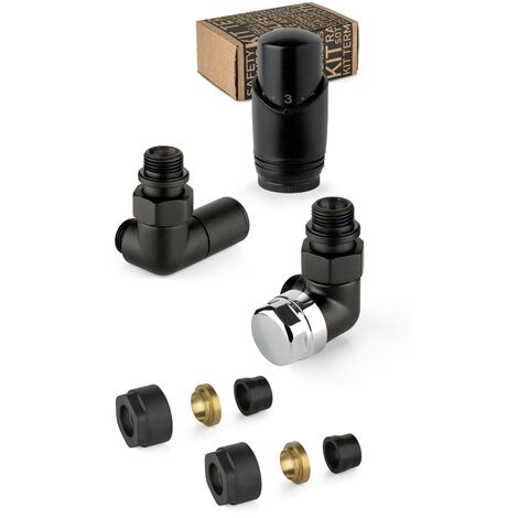 Kit robinet d'ameublement noir et chromé avec vanne thermostatique à gauche APM 130KNN 015 M 16 12  Noir