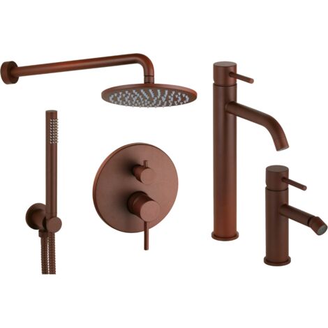Kit mitigeur lavabo bidet haut et kit de douche modèle rond couleur rouille Pollini Jessy Color KITJESSYCOLORA43 (1/5)