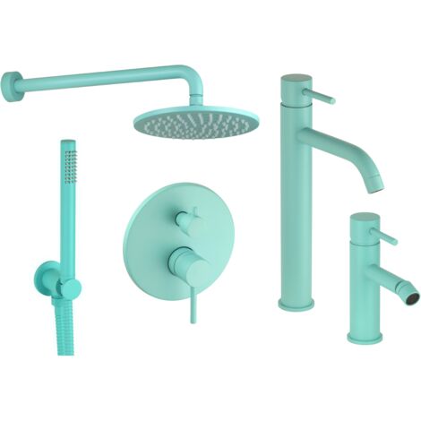 Kit mitigeur lavabo bidet haut et kit de douche modèle rond de couleur bleu aqua Pollini Jessy Color KITJESSYCOLORA63 (1/5)