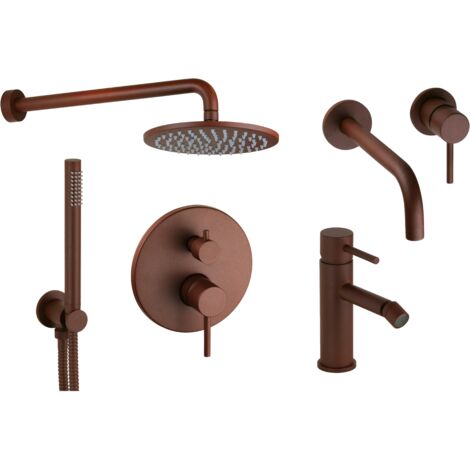 Kit mitigeur lavabo mural, kit bidet et douche, modèle rond, couleur rouille Pollini Jessy Color KITJESSYCOLORA44 (1/5)