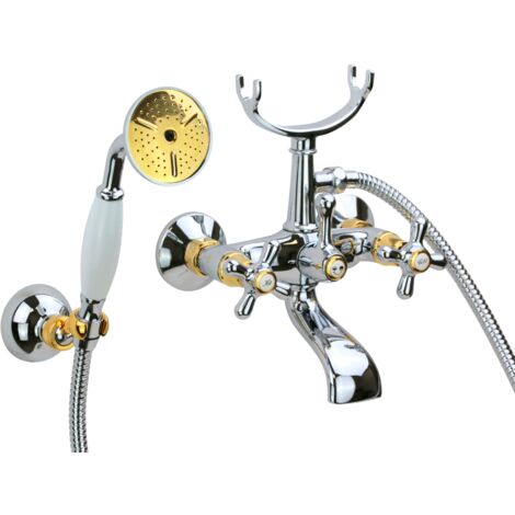Mitigeur de baignoire externe avec set de douche de couleur chrome doré Gattoni Calypso 1150150CD chromè-or (1/5)
