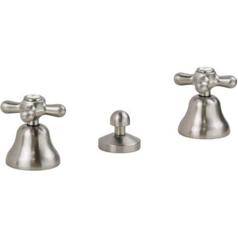 Robinet de bidet 3 trous couleur acier antique, distribution en céramique Gattoni Calypso 1114150A0 acier inoxydable brossé (1/5)