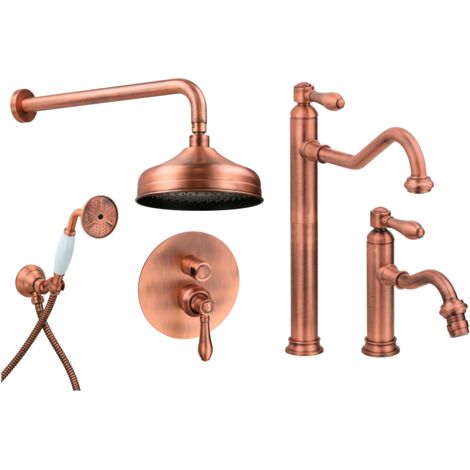 Ensemble de salle de bain avec mitigeur lavabo haut, bidet et kit douche style rétro couleur cuivre Gattoni Oxford KITOXFORDVC5 (1/5)