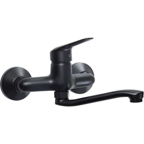 Mitigeur d'évier mural noir mat avec bec de 25 cm Deante BORO BMON50M Noir mat (1/5)