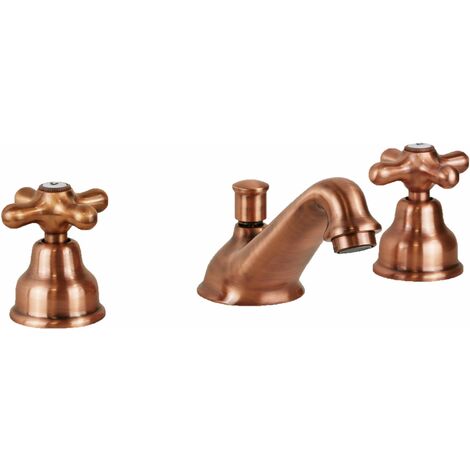 Paffoni – Robinet de lavabo trois trous IRV058RM – Finition cuivre – Bec bas 135 mm – Vidage automatique 1'1/4 – Pour salle de bain élégante