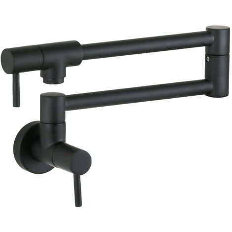 Robinet De Cuisine Remplisseur De Pot Robinet De Remplissage De Casserole Mural Pliable Robinet De Cuisine Simple Froid Monotrou évier Robinet Rotation Bec Pliant Chrome Or Laiton (Color : Black, Si