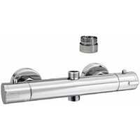Mitigeur de douche externe thermostatique 18049 – Double connexion 1/2" à 3/4" – Laiton chromé avec bouton de sécurité à 38° – Damast