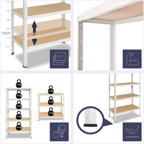 étagère 4 Niveaux 155cm Étagère Métallique 4 Niveaux Shelfplaza - 155x90x45cm Blanc - Charge 175kg - Pour Garage Et Cave étagère Métal 4 Niveaux Assemblage Sans Vis