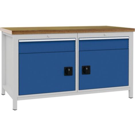 Banco da lavoro blu segnale grigio chiaro B1500xH859xT750mm Multipl.40mm 2 cassetti 2 ante