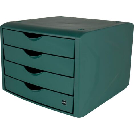 Cassettiera con blocco estrazione, 4 cassetti, verde, H215xL265xP332mm (1/5)