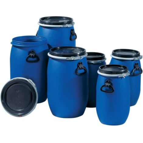 Barile a collo lungo da 60l in PE blu con 2 maniglie, apertura di riempimento diametro 330mm Barile a collo lungo da 60l in PE blu con 2 maniglie, apertura di riempimento diametro 330mm