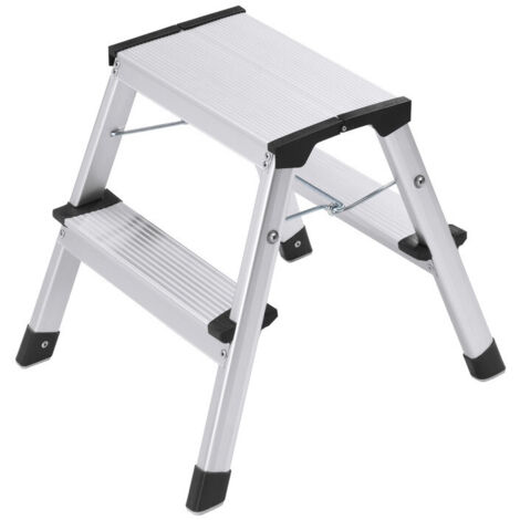 Gradino pieghevole con 2 piattaforme, altezza 400 mm, in alluminio con superficie antiscivolo