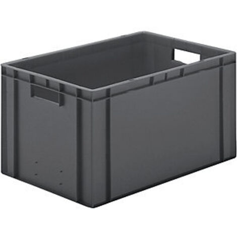 Contenitore di trasporto impilabile L600xP400xH320mm grigio in PP con pareti laterali chiuse