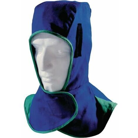 Cappuccio da saldatore con chiusura a strappo blu EN ISO 11611:2015 Classe 1/A1+A2