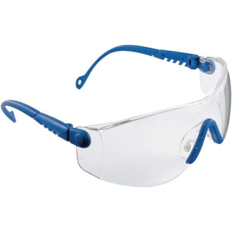 Occhiali di protezione Op-Tema EN 166-1FT con braccio blu, lente trasparente in PC