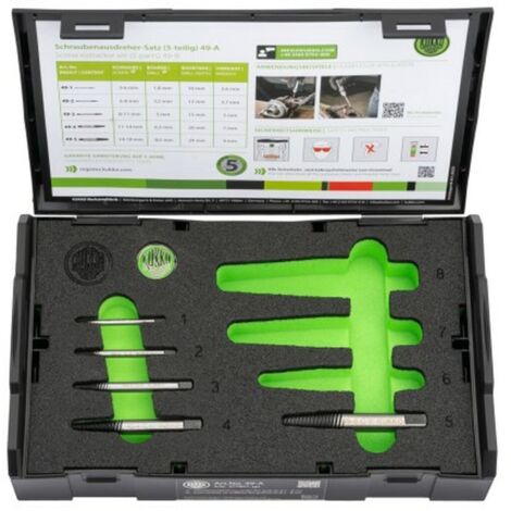 Set di estrattori per viti 49-A M3-M18, 5 pezzi, dimensioni nominali 1,2,3,4,5