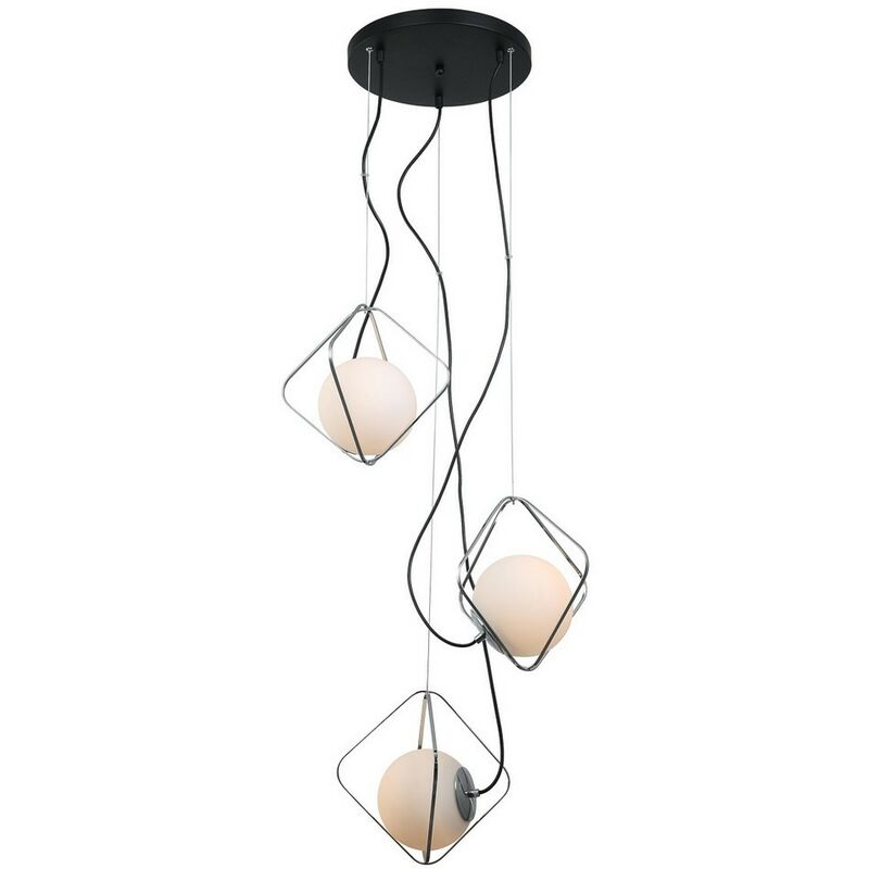 Italux Canto - Lámpara colgante moderna de cromo, negro 3 luces con pantalla blanca, regulable E27