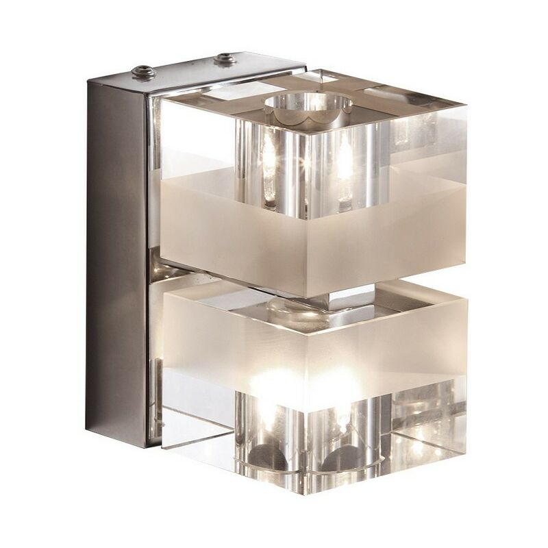 Italux Cubric - Lámpara de pared moderna Chrome 2 luces con cristal, pantalla de rayas blancas G4