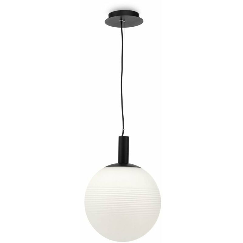 Maytoni Perlas Pendant Globe Lámpara de techo colgante negra, pantalla de cristal blanco