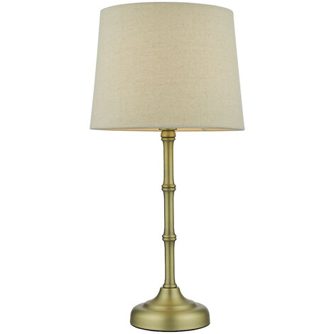 Lámpara mesa de latón dorado envejecido con pantalla