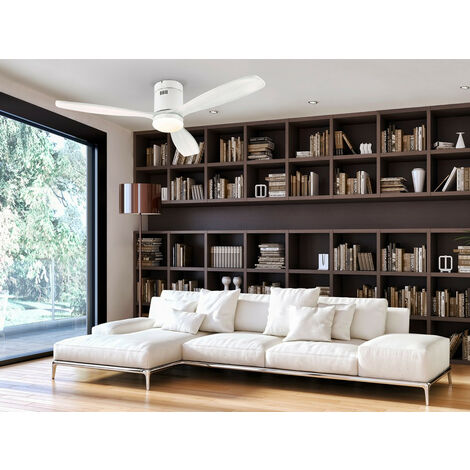 Schuller Siroco Ventilador de techo ultra silencioso de 6 velocidades blanco mate con luz LED, control remoto, temporizador y funciones reversibles