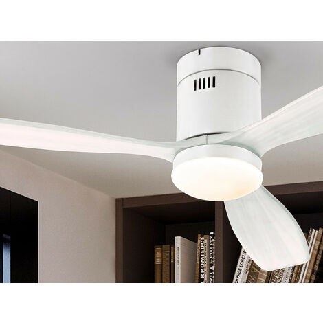 Schuller Siroco Ventilador de techo ultra silencioso de 6 velocidades blanco mate con luz LED, control remoto, temporizador y funciones reversibles